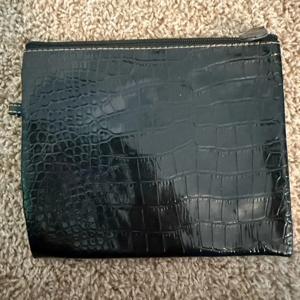 Black Crocodile-Embossed Clutch Wristlet